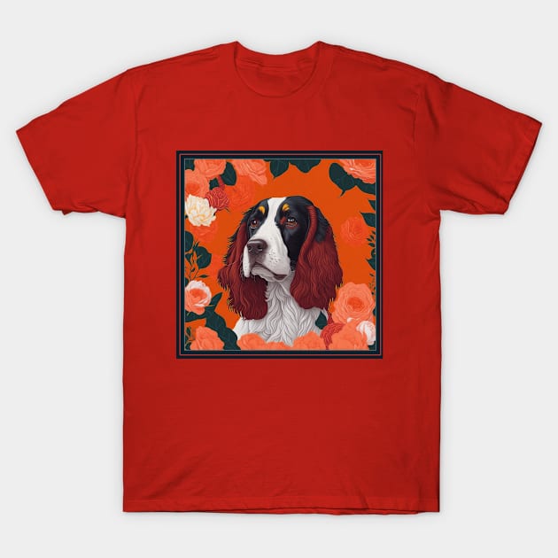 Dogs, spaniel and flowers, dog, style vector (red version 2 spaniel) T-Shirt by xlhombat